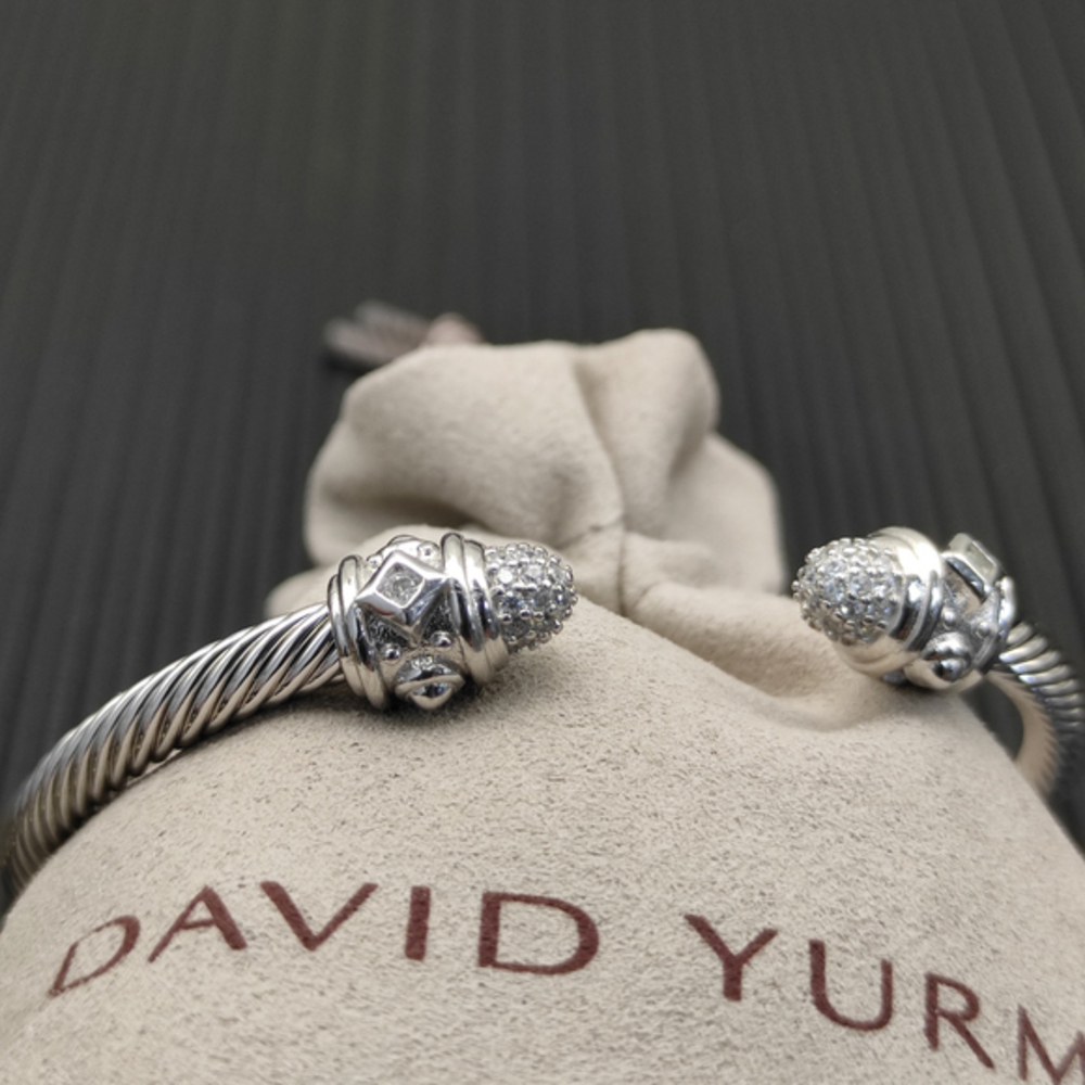David Yurman Silver 4mm Diamond-set Diamond bracelet - Picture 4 of 6